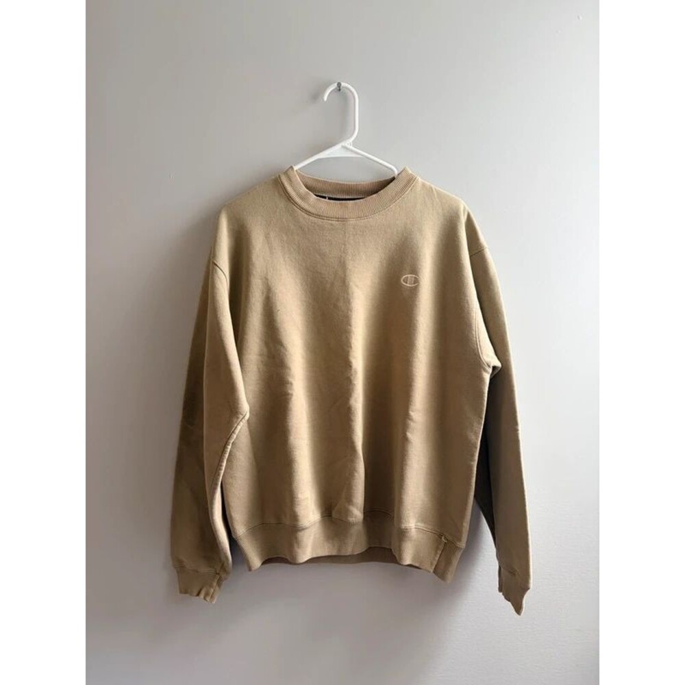 Champion Eco Authentic Crewneck Sweatshirt Tan Khaki plain, casual, fall, winter